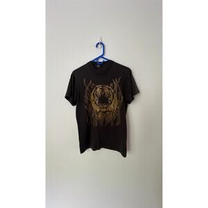 Vintage black tee with gold tiger, single stitch, Medium